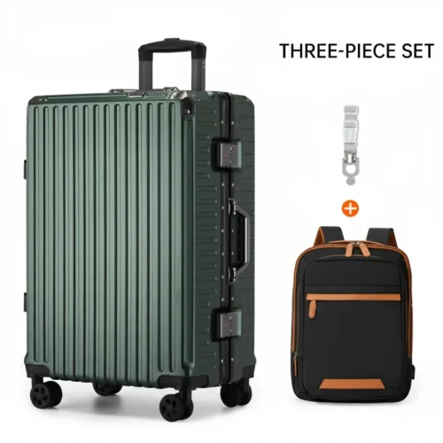 b2ad62cc-7a06-4a66-9b0d-d9765cc07f85 Valise cabine à roulettes 20-28 pouces avec cadre en aluminium - PC rigide, USB, serrure combinaison - Bagage cabine sûr et maniable + Sac à dos