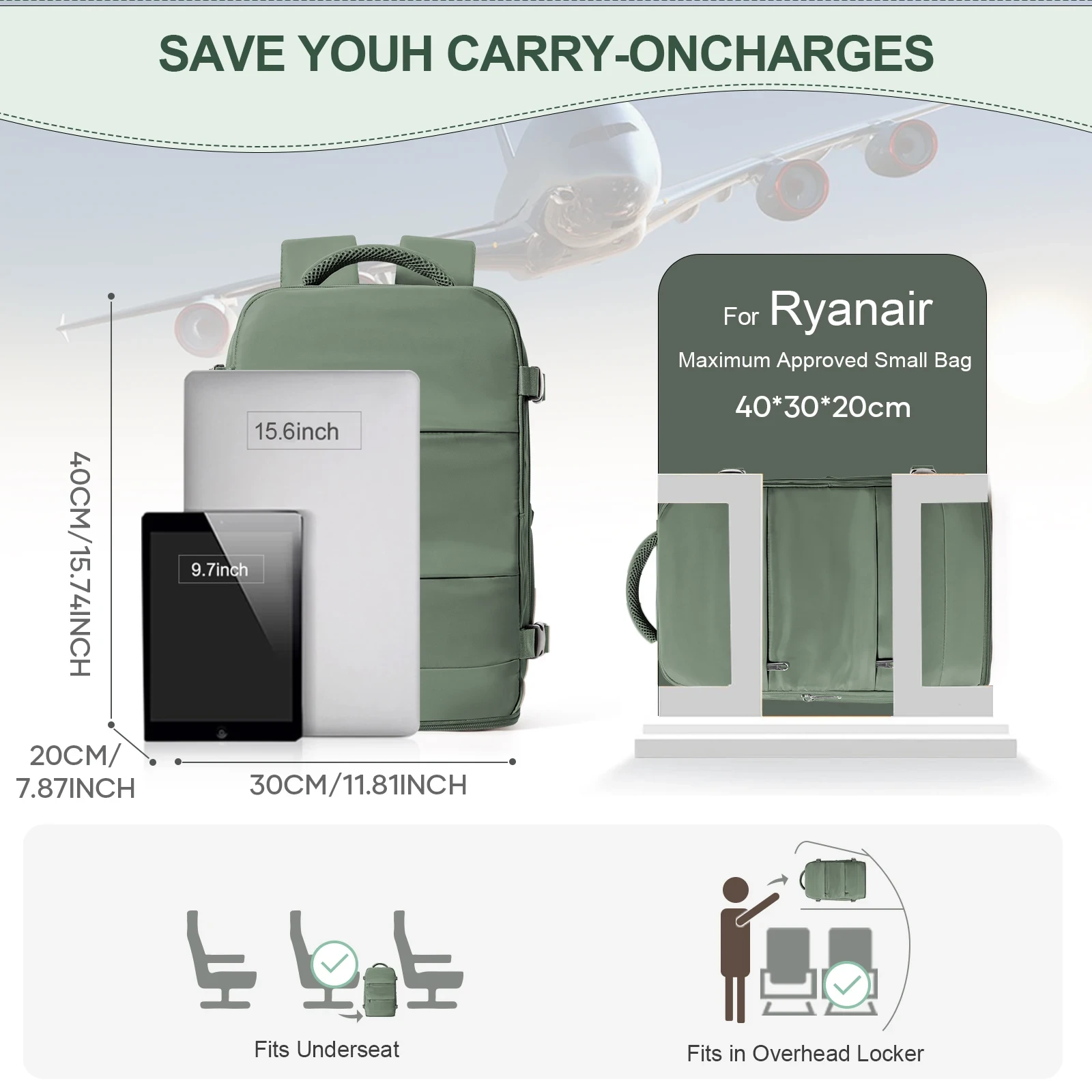 Sac à dos valise cabine Ryanair 40x30x20 - Nylon 20-35L - Bagage à main pour ordinateur portable – Image 6