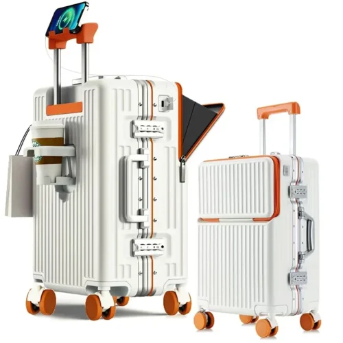 Valise à Cadre en Aluminium, Ouverture Avant avec Porte-Gobelet USB - PC - Bagage Cabine Pratique et Robuste
