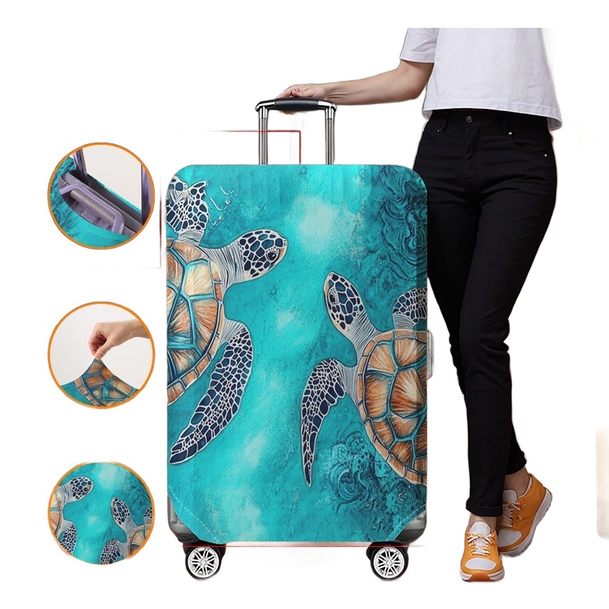 Accessoire de voyage, housse valise à motif tortue des profondeurs, vue de trois quarts