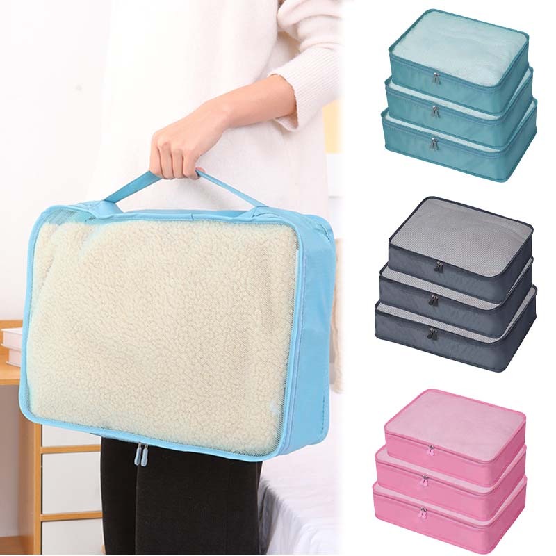 Accessoire de voyage, organiseur valise compressible, lot de trois, vue arriere
