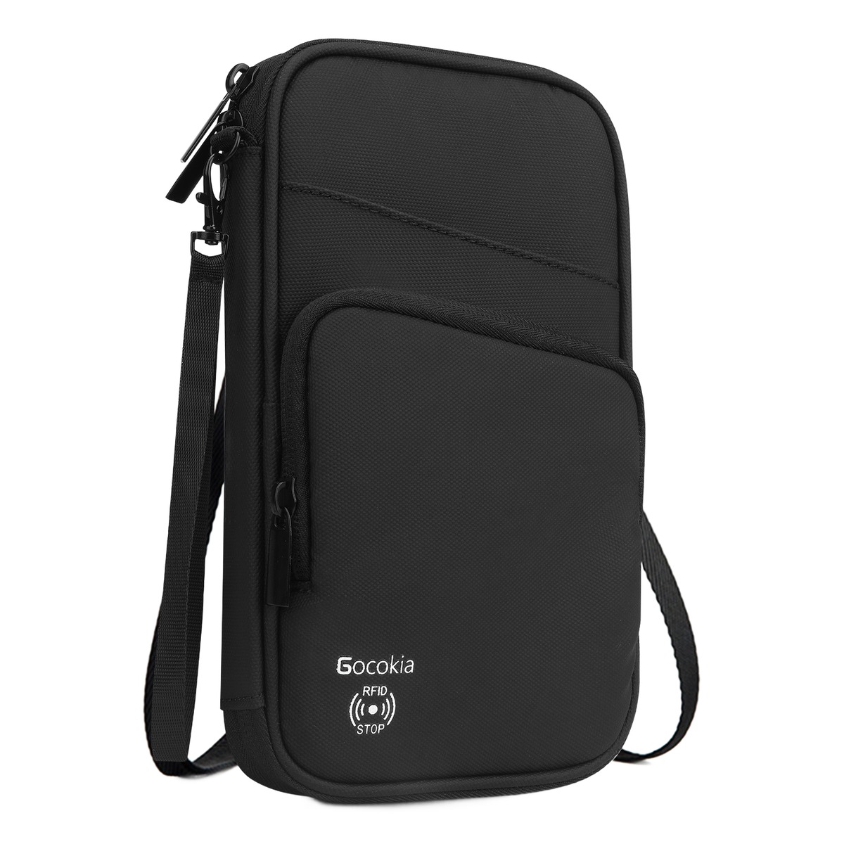 Accessoire de voyage : pochette passeport multi-poches pour homme, vue de trois quarts
