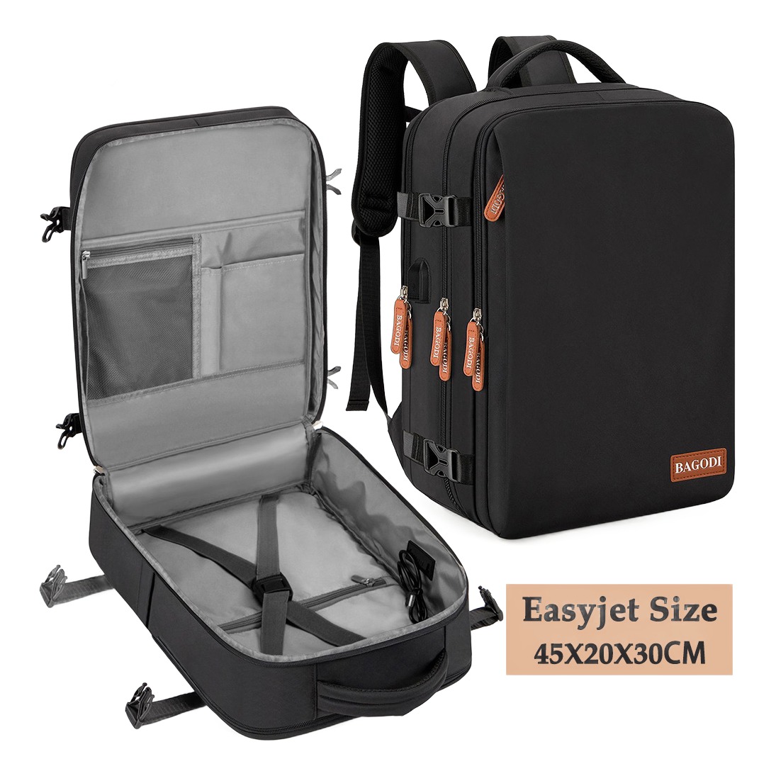 Bagage cabine easyJet : sac à dos 45 x 20 x 30 cm, vue de trois quarts