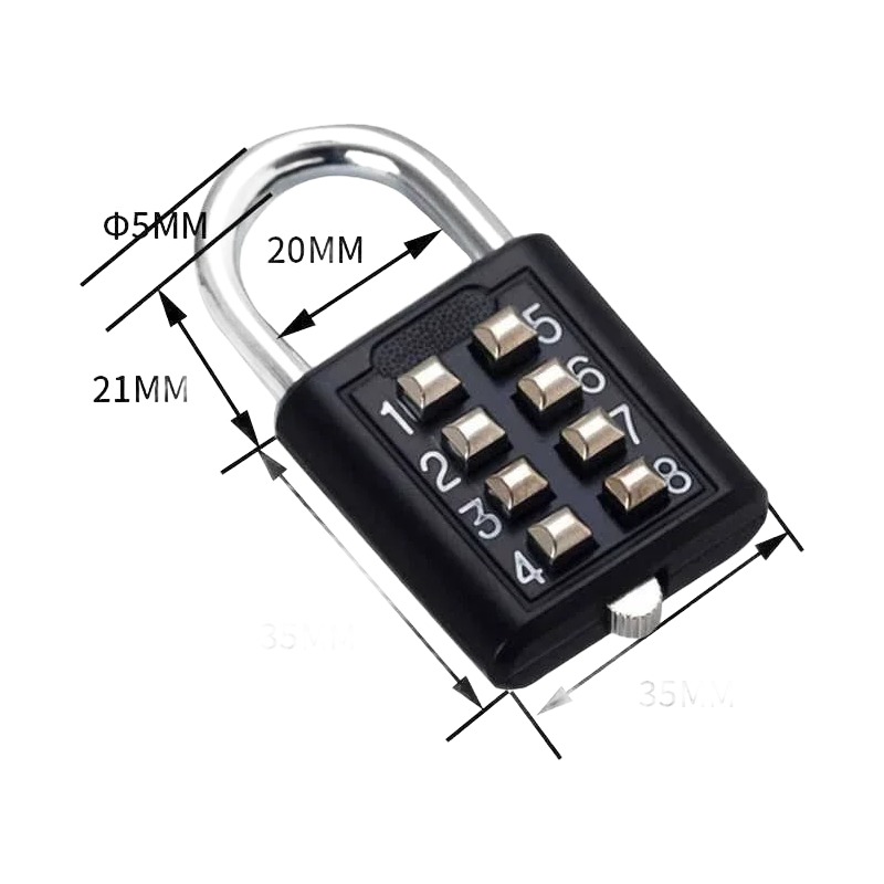 Cadenas à code à boutons pour valise et casier, detail
