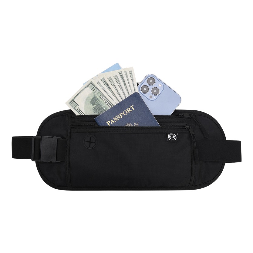Ceinture de voyage porte-passeport plate, à porter sous les vêtements, vue de face