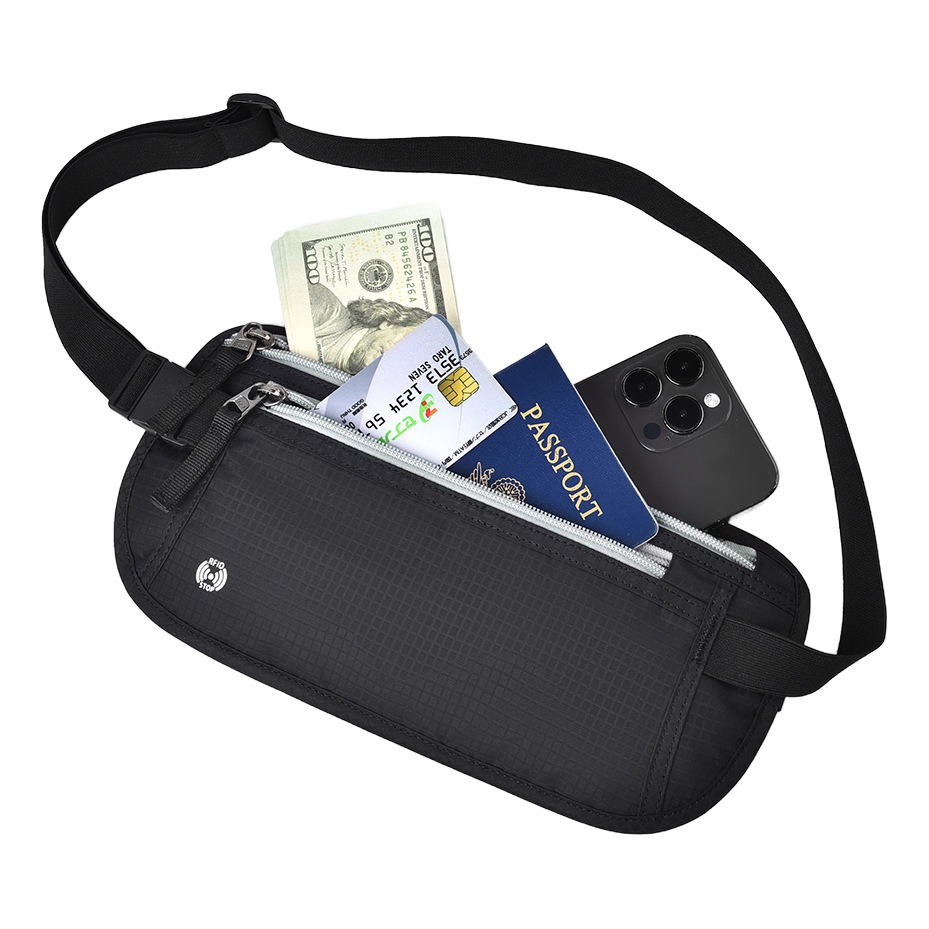 Ceinture de voyage porte-passeport plate, à porter sous les vêtements, vue arriere