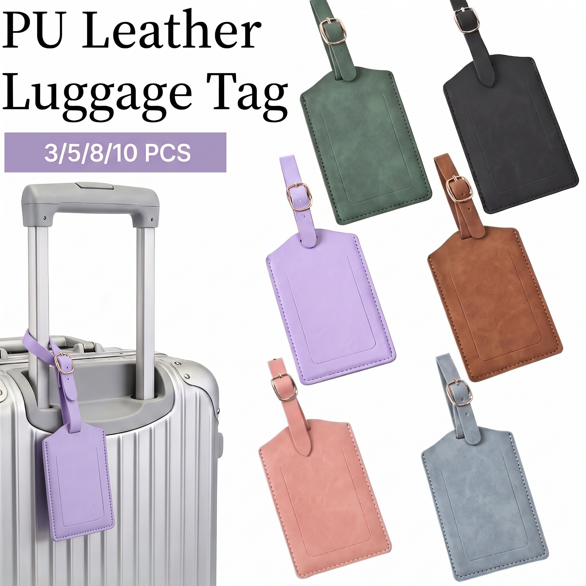 Etiquette valise, etiquette bagage cuir PU avec volet de confidentialite, vue principale