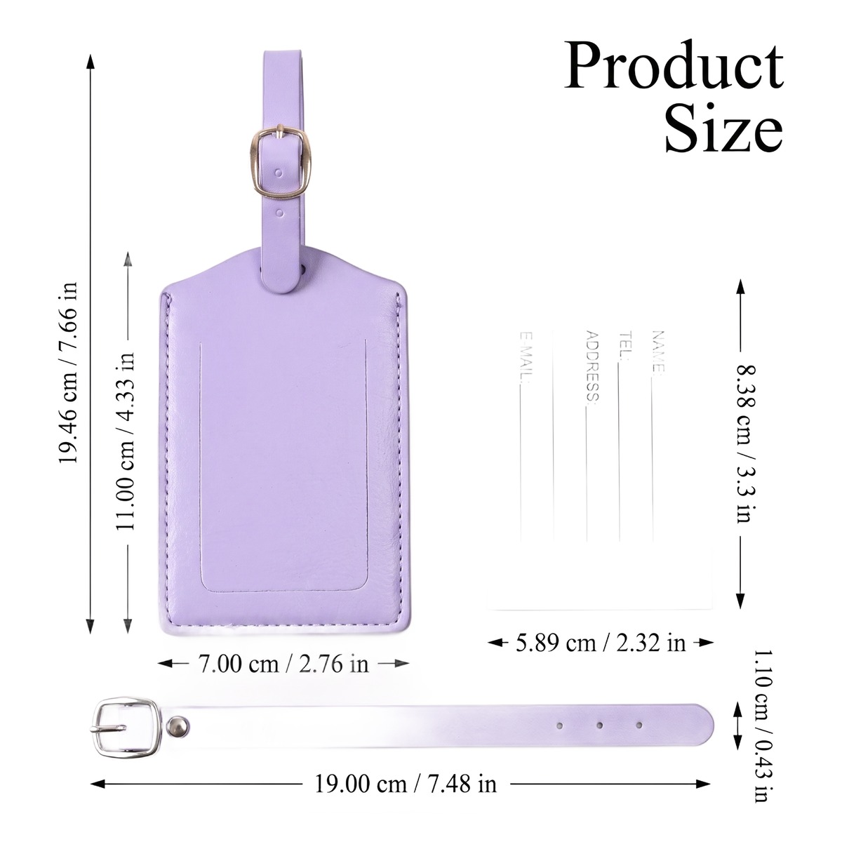 Etiquette valise, etiquette bagage cuir PU avec volet de confidentialite, vue de face