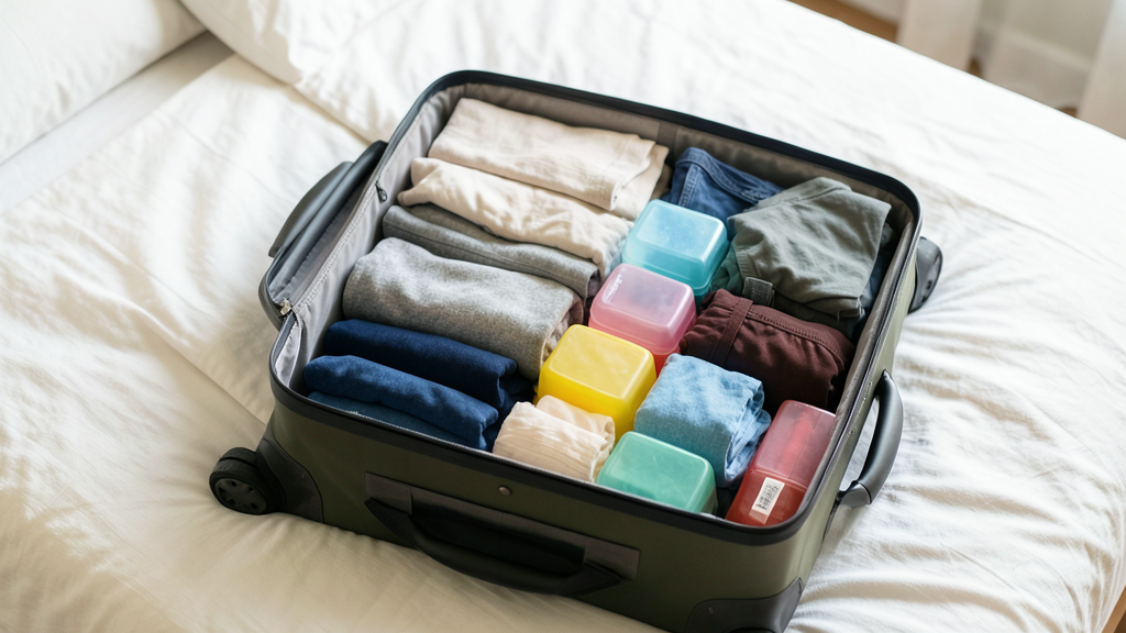 Gagner de la place dans une valise avec vêtements roulés et cubes