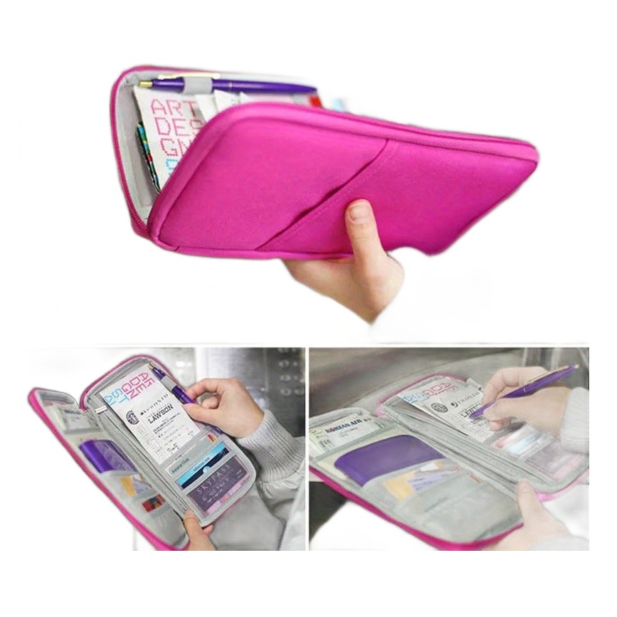 Pochette de voyage pour passeport et cartes, accessoire de voyage zippé, vue de trois quarts