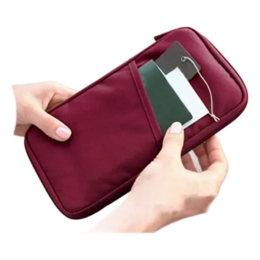 Pochette de voyage pour passeport et cartes, accessoire de voyage zippé, vue de profil