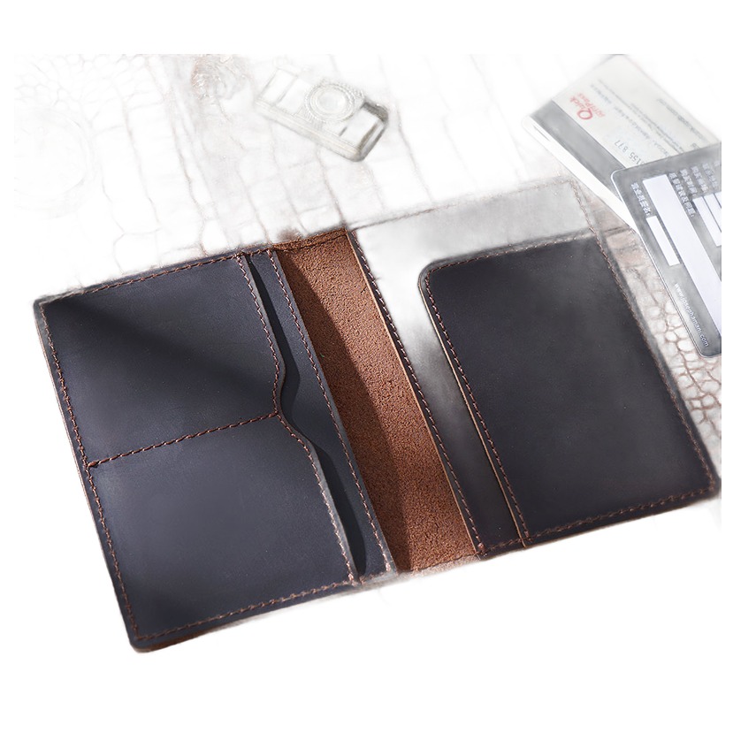 Porte passeport en cuir de vache vintage, accessoire de voyage, vue principale