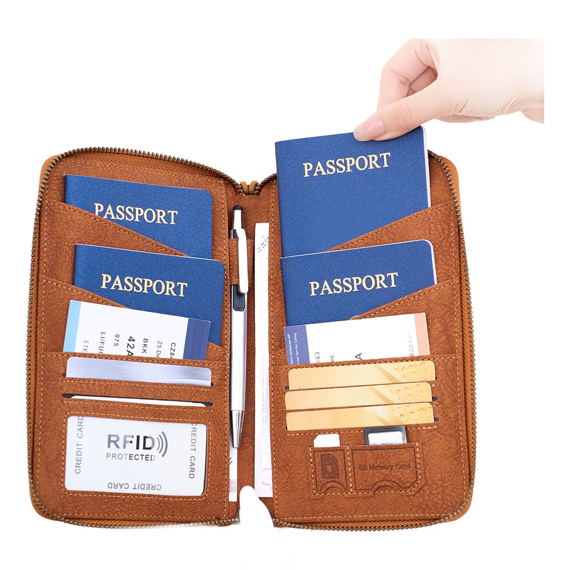 Porte-passeport familial en cuir PU avec protection RFID, vue principale