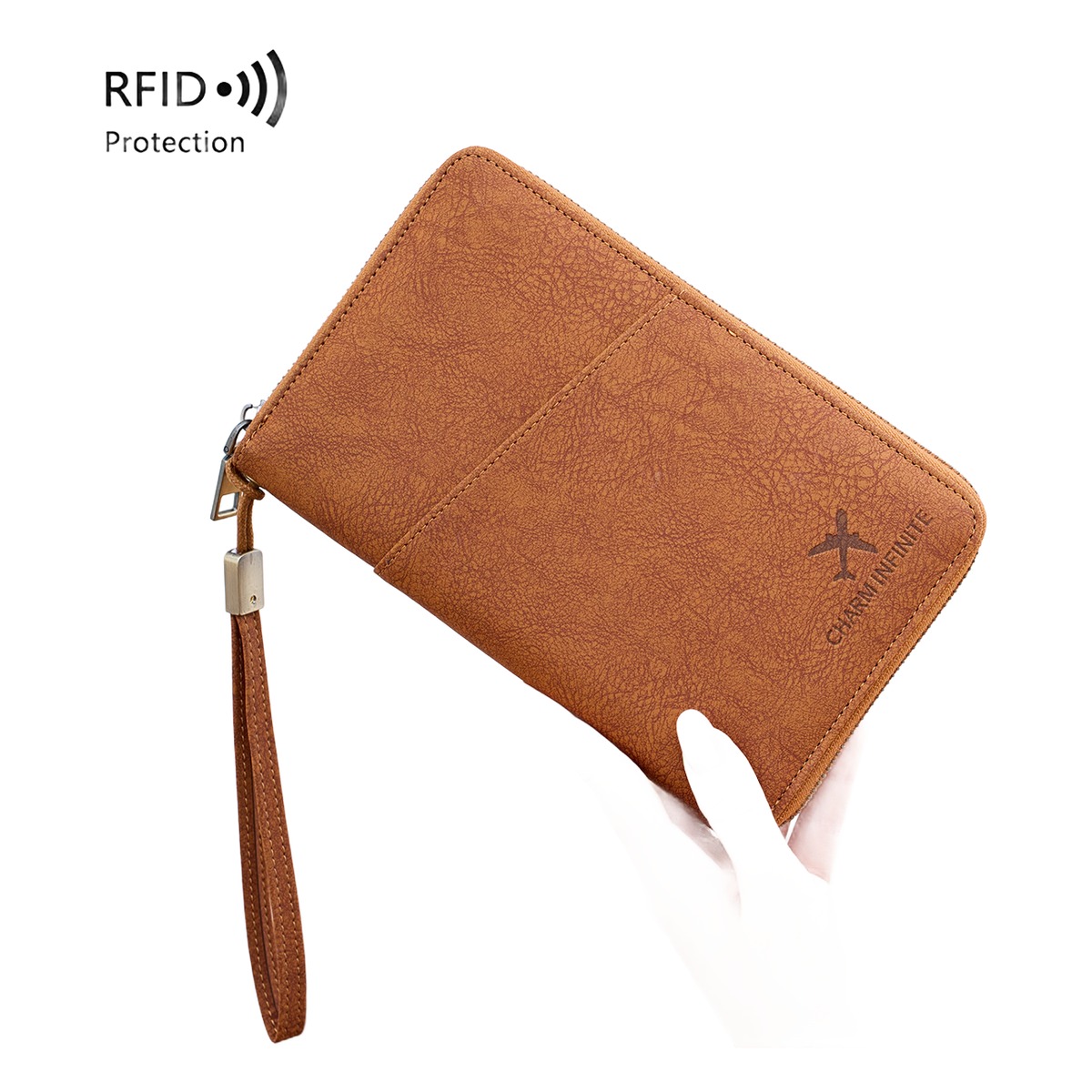 Porte-passeport familial en cuir PU avec protection RFID, vue de trois quarts