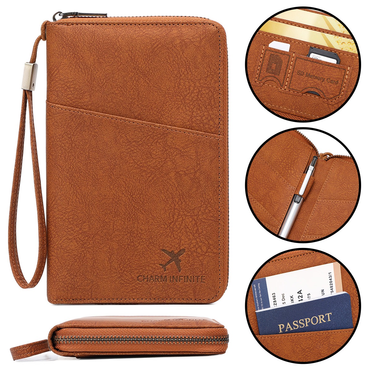 Porte-passeport familial en cuir PU avec protection RFID, vue de face