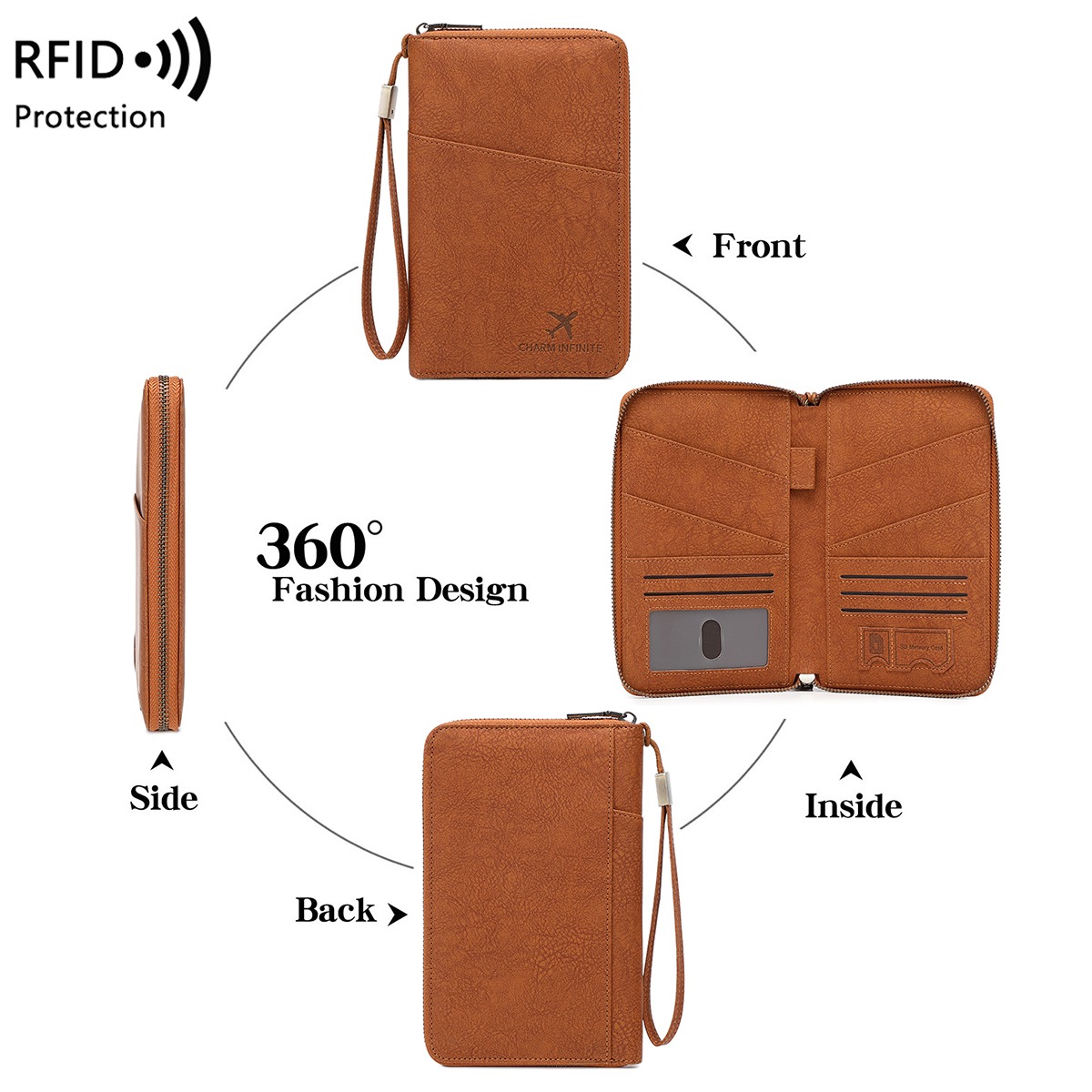 Porte-passeport familial en cuir PU avec protection RFID, detail