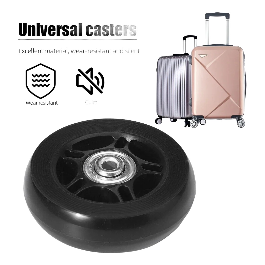 Roues de valise de remplacement silencieuses, avec axes, vue de trois quarts