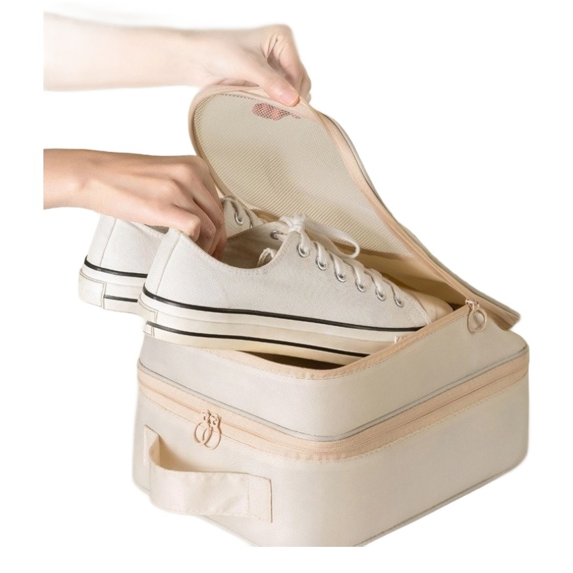 Sac à chaussures voyage imperméable, fenêtre en maille, vue de trois quarts