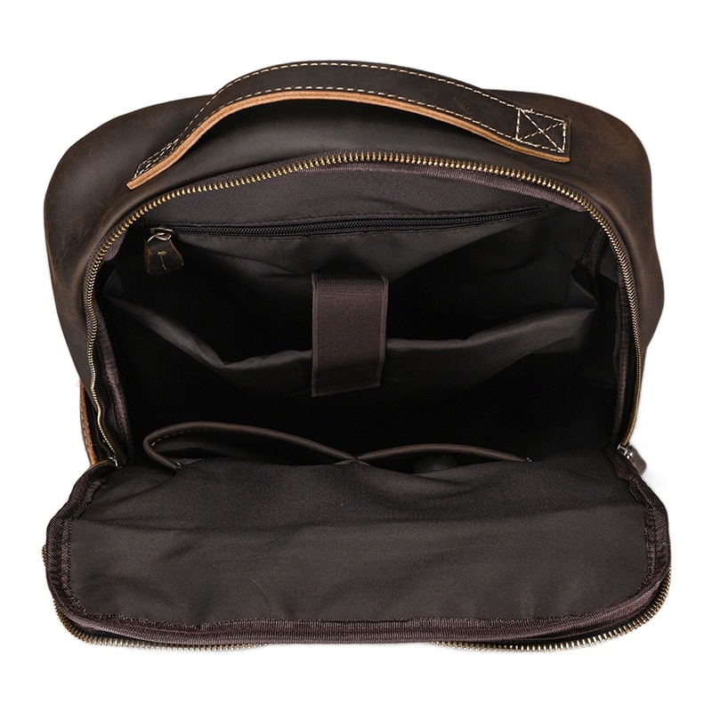 Sac à dos cabine en cuir crazy horse, style rétro, vue de profil