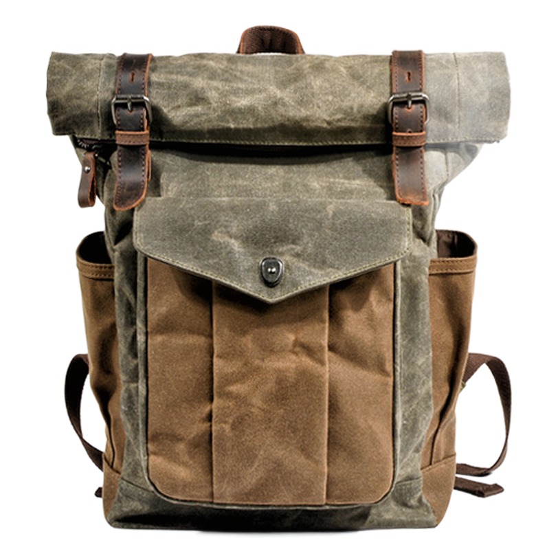 Sac a dos cabine en toile cirée, cinq teintes, vue de trois quarts
