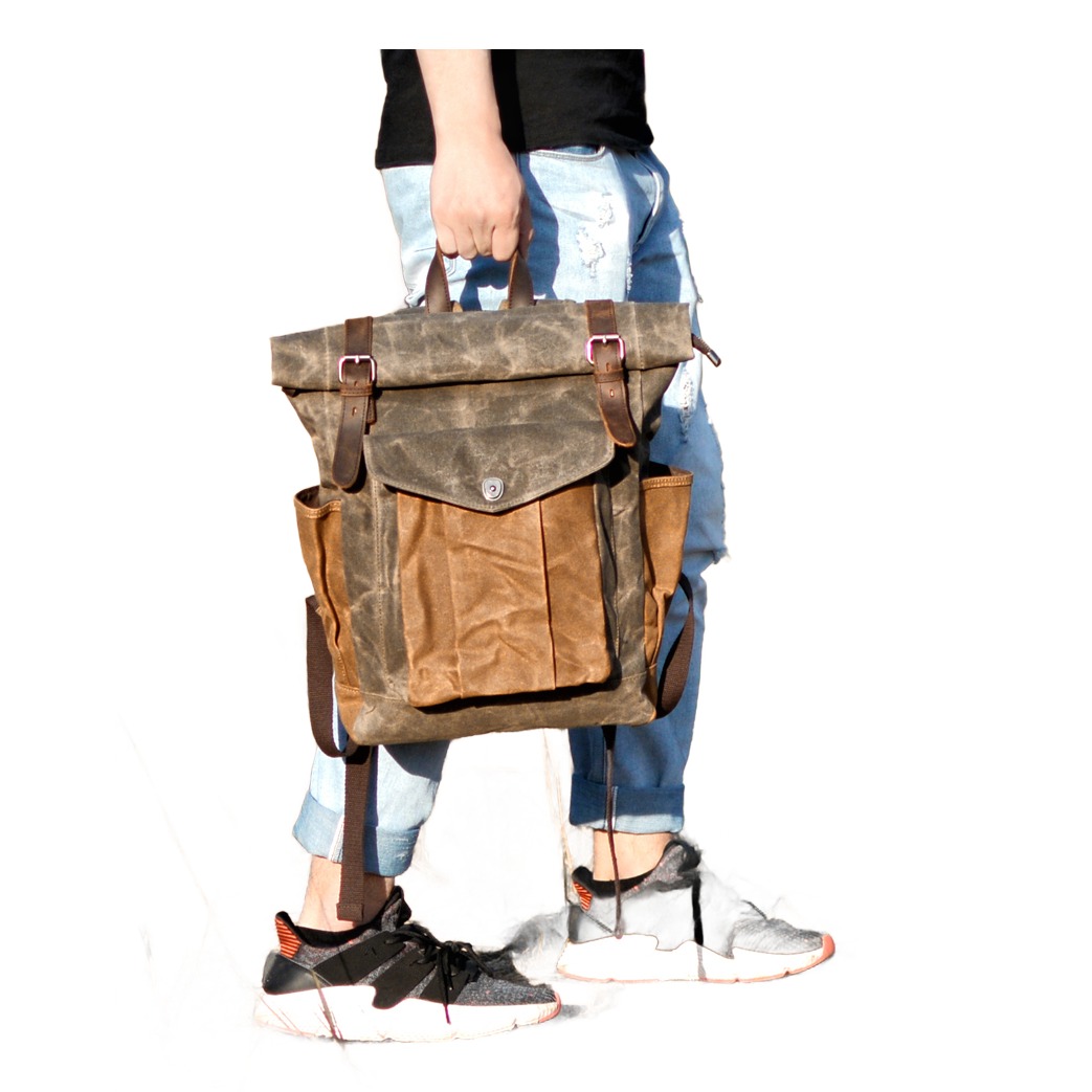 Sac a dos cabine en toile cirée, cinq teintes, vue de profil