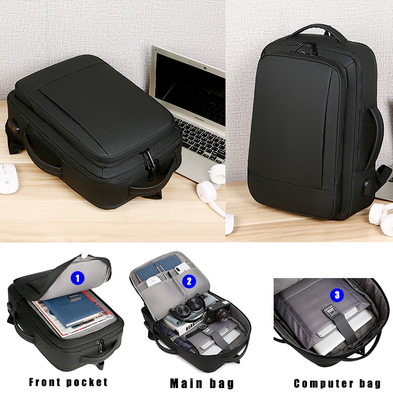 Sac a dos cabine extensible a chargement lateral et port USB, vue arriere