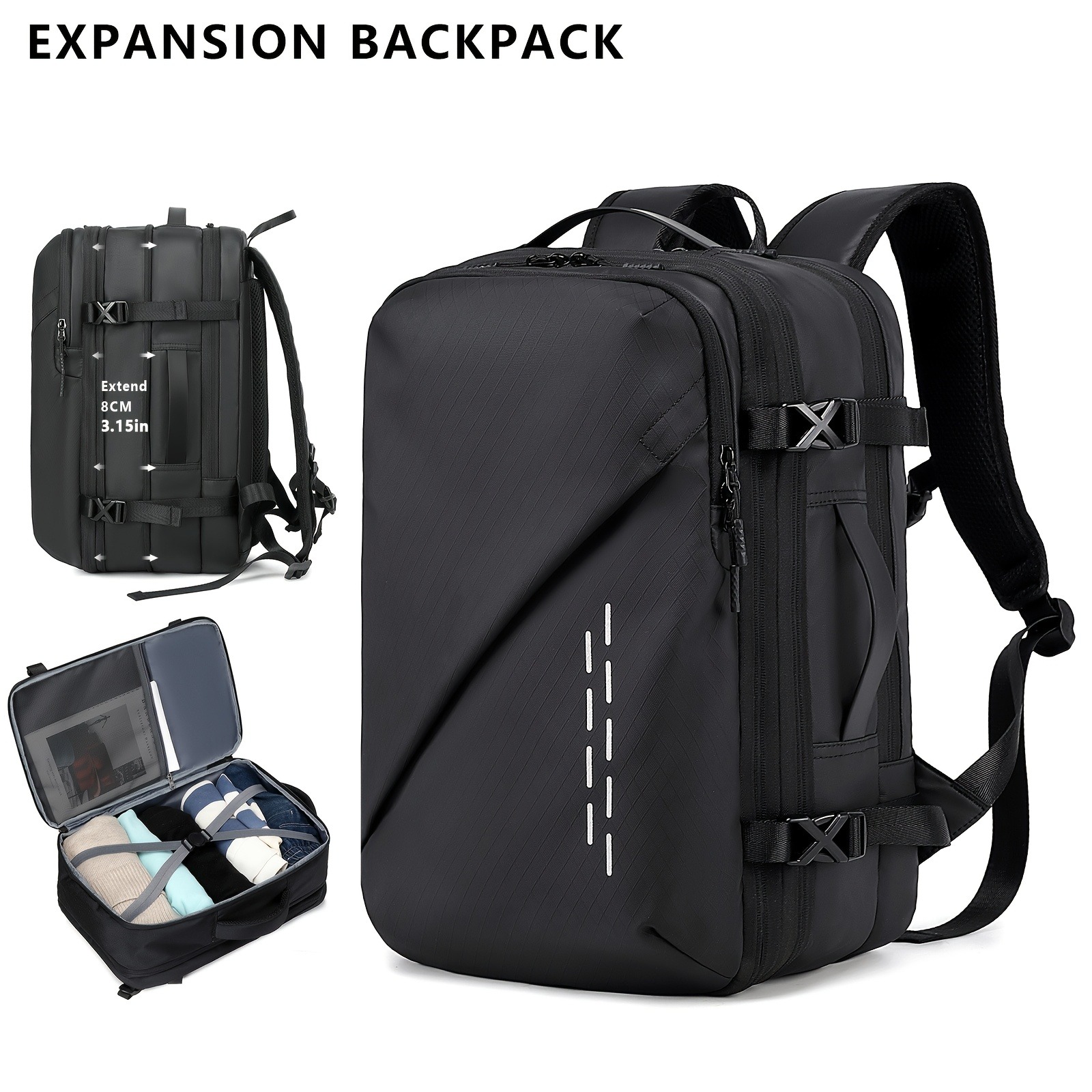 Sac à dos cabine extensible à compression sous vide 26 à 39 L, vue de face