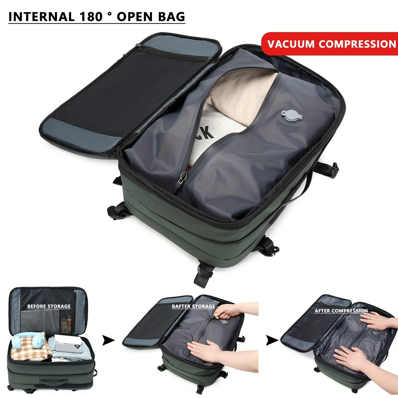 Sac à dos cabine extensible à compression sous vide 26 à 39 L, detail