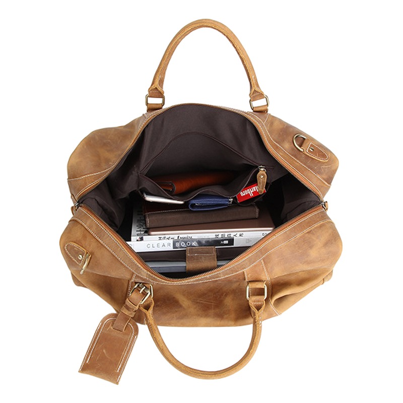 Sac de voyage cabine en cuir crazy horse, 52 cm, deux teintes, vue de profil