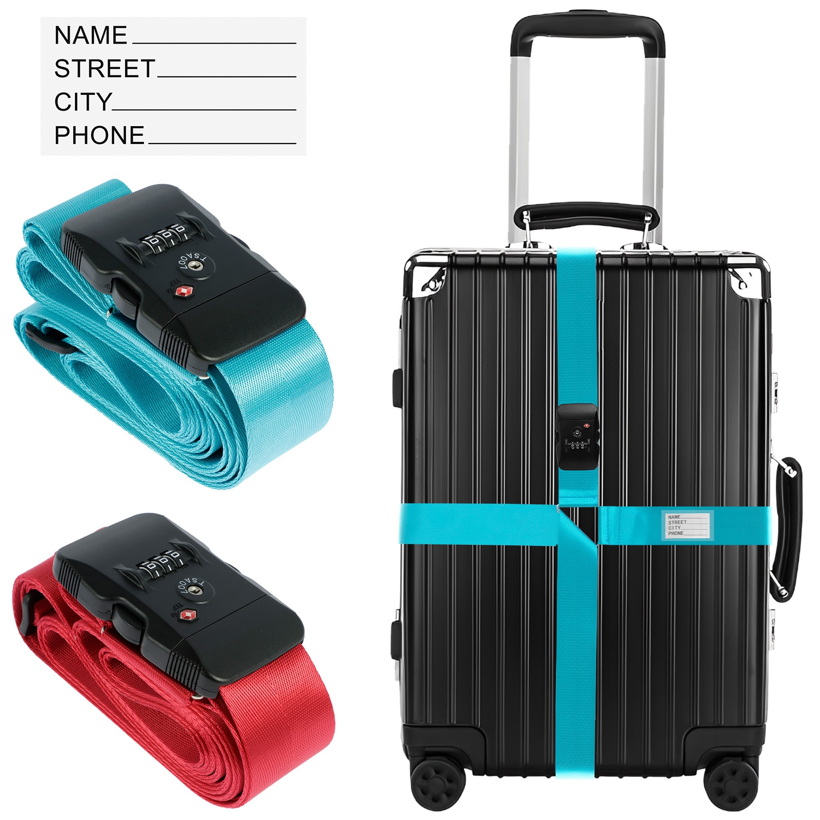 Sangle valise croisée avec serrure à code agréée, vue de face
