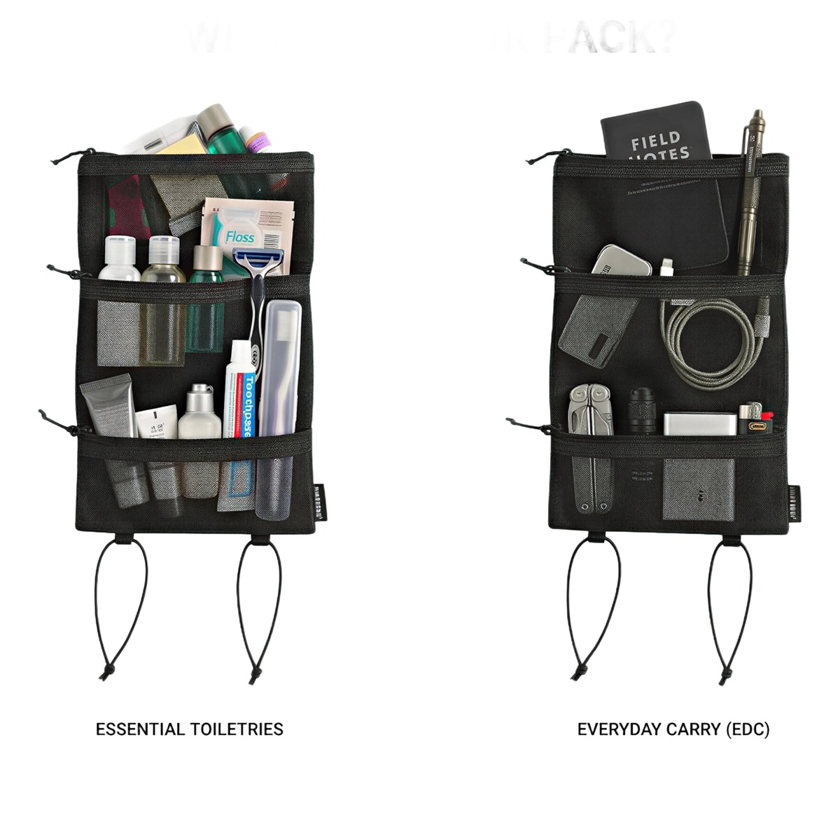 Trousse de toilette voyage ultralégère enroulable à suspendre, vue de trois quarts