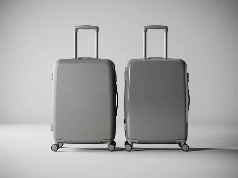 Valise en ABS ou polycarbonate : coque mate texturee a gauche, coque brillante a droite