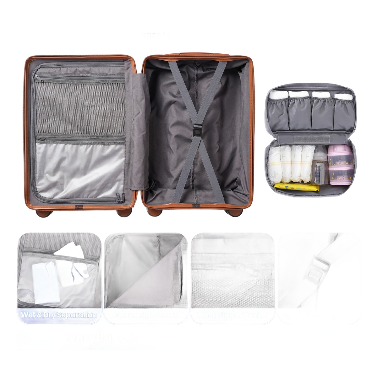 Valise cabine rigide 20 pouces ABS, 54x35x22 cm, porte-gobelet, detail